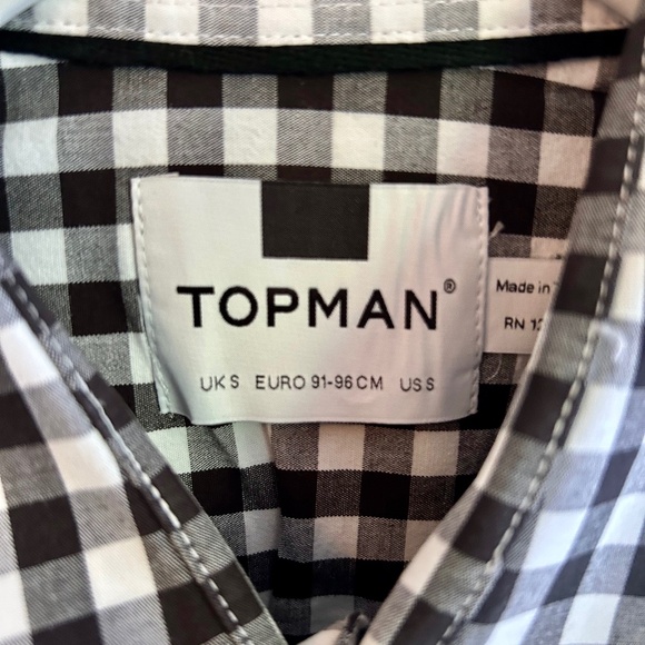 Topman Black & White Size SM Checked Long-Sleeve Button Down Shirt - Picture 3 of 4
